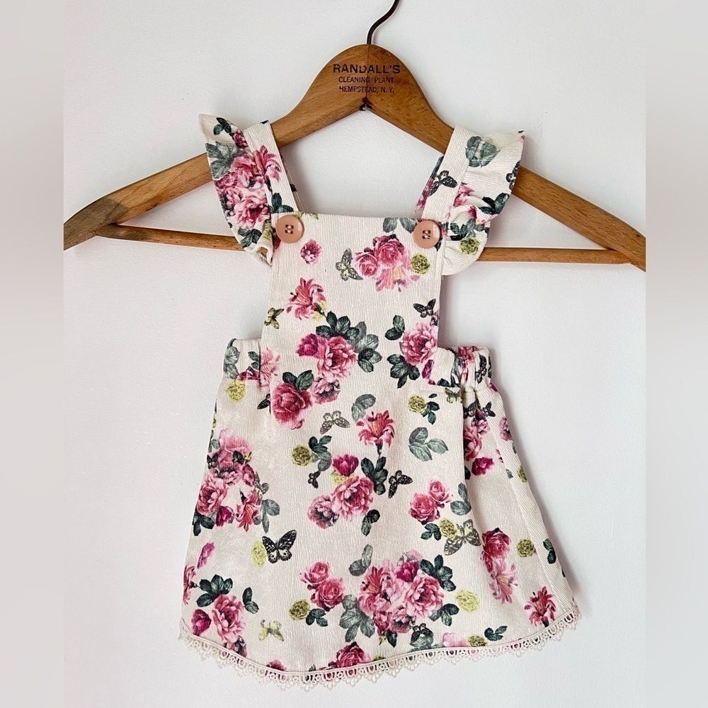 Baby girl corduroy floral ruffled overall dress size 6–9 months